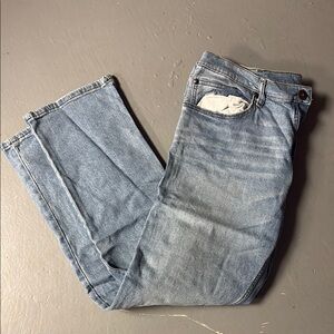 Blue Straight-Leg Jeans with Distressed Hem
